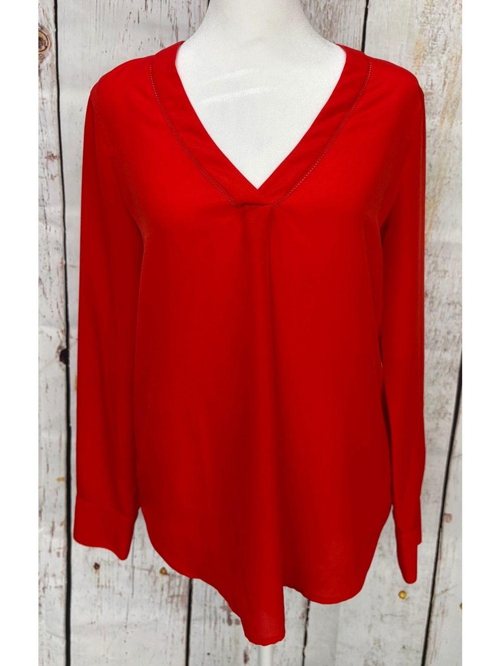 J.Crew Women’s Red Long Sleeve V-Neck Polyester Blouse Size XS Style F3801